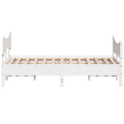 Bedframe met hoofdbord massief grenenhout wit 140x190 cm
