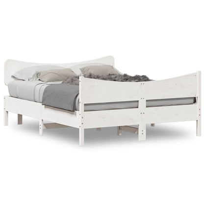 Bedframe met hoofdbord massief grenenhout wit 140x190 cm