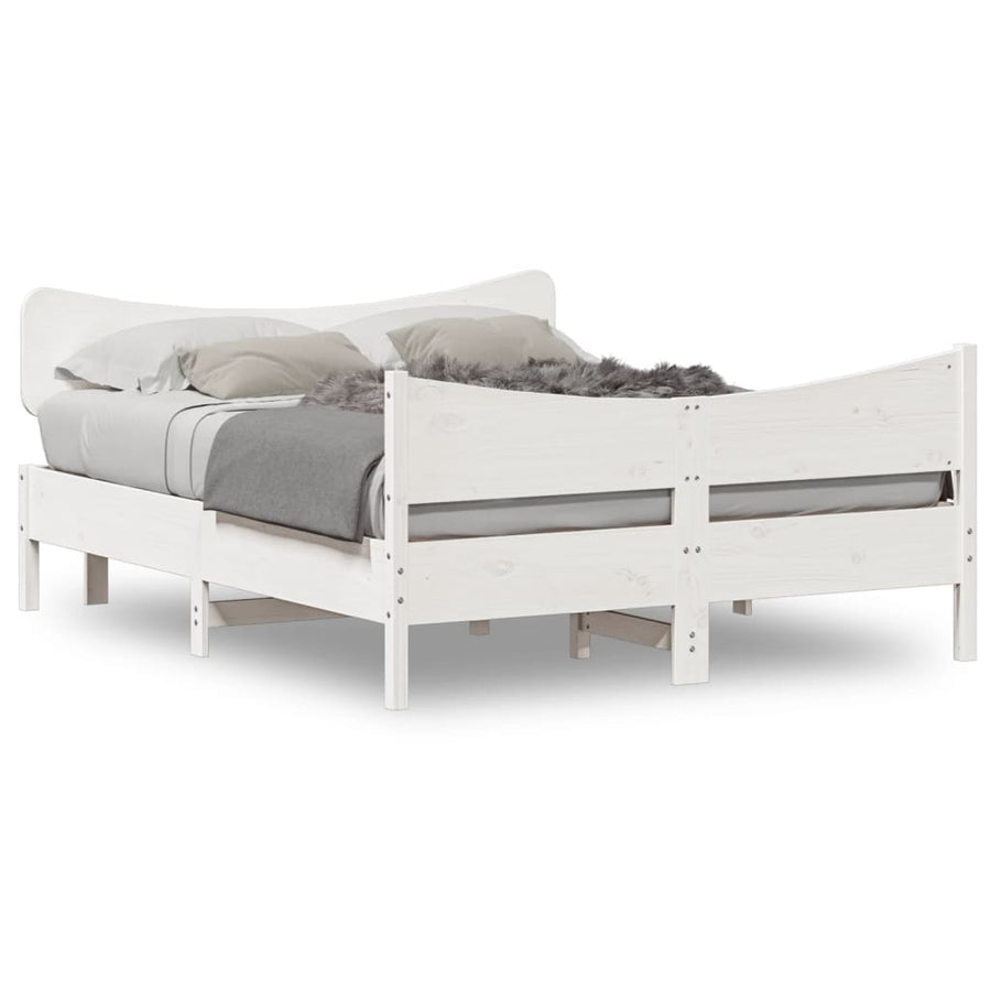 Bedframe met hoofdbord massief grenenhout wit 140x190 cm