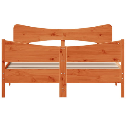 Bedframe met hoofdbord massief grenenhout wasbruin 140x190 cm