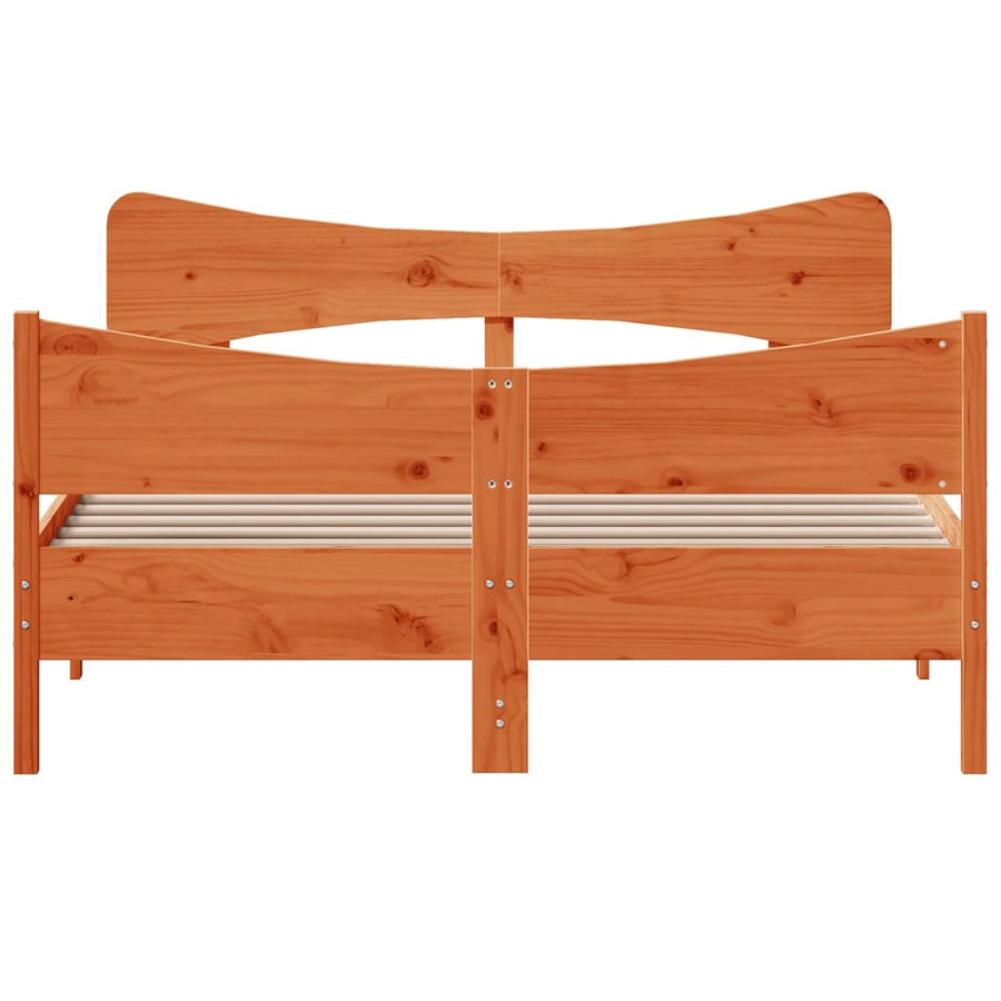Bedframe met hoofdbord massief grenenhout wasbruin 140x190 cm