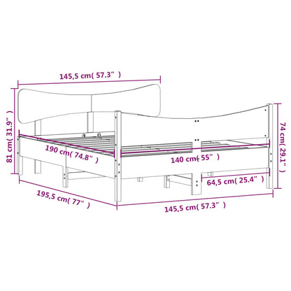 Bedframe met hoofdbord massief grenenhout wasbruin 140x190 cm