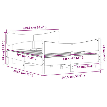 Bedframe Met Hoofdbord Massief Grenenhout 135X190 Cm