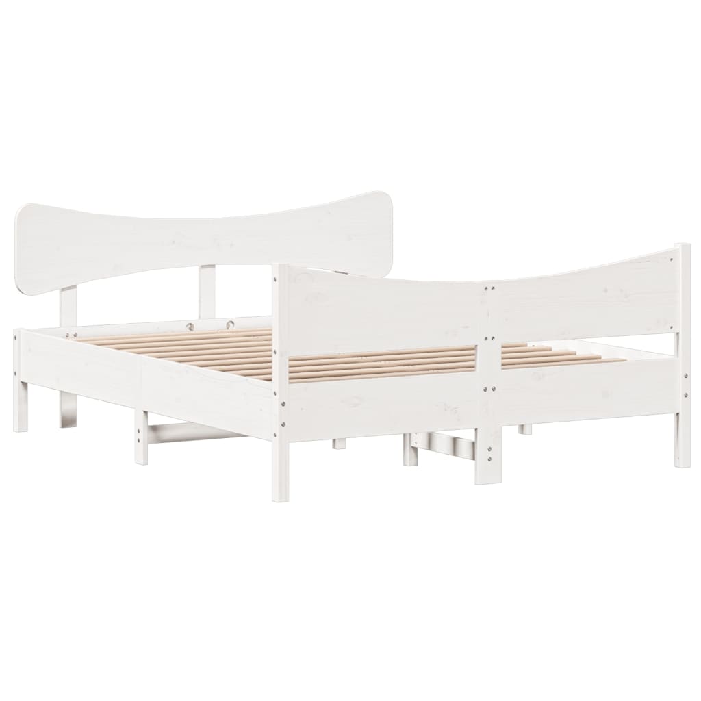 Bedframe met hoofdbord massief grenenhout wit 135x190 cm