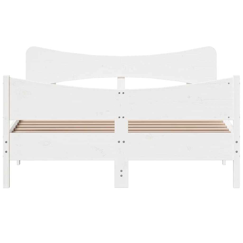Bedframe met hoofdbord massief grenenhout wit 135x190 cm