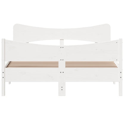 Bedframe met hoofdbord massief grenenhout wit 135x190 cm