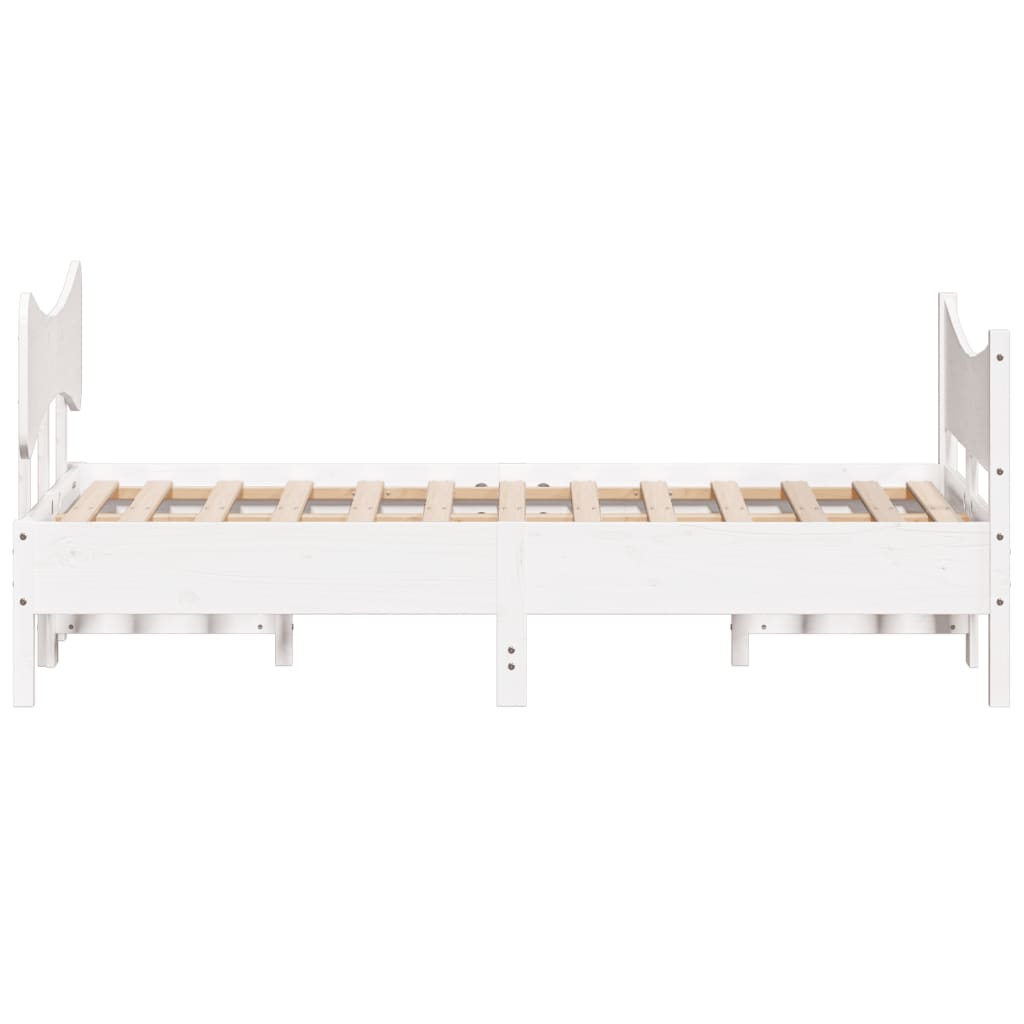 Bedframe met hoofdbord massief grenenhout wit 135x190 cm