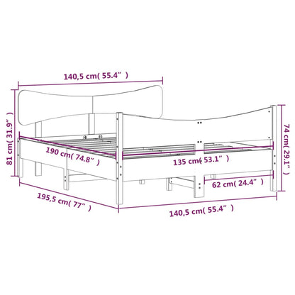 Bedframe met hoofdbord massief grenenhout wit 135x190 cm