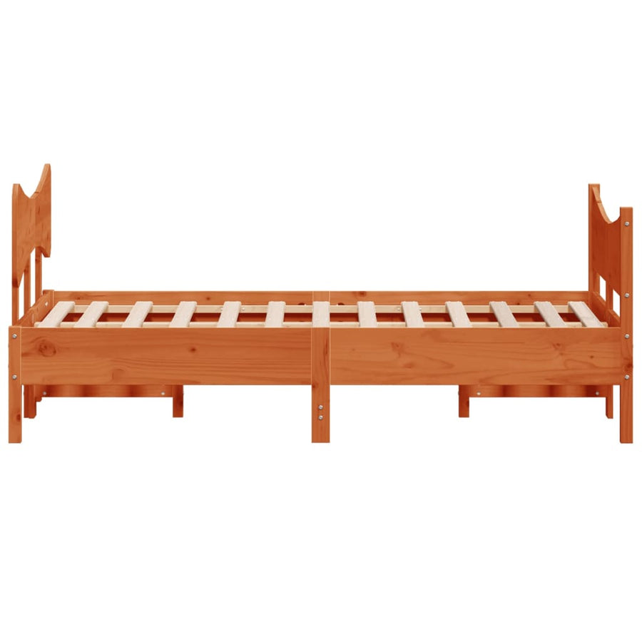 Bedframe met hoofdbord massief grenenhout wasbruin 135x190 cm