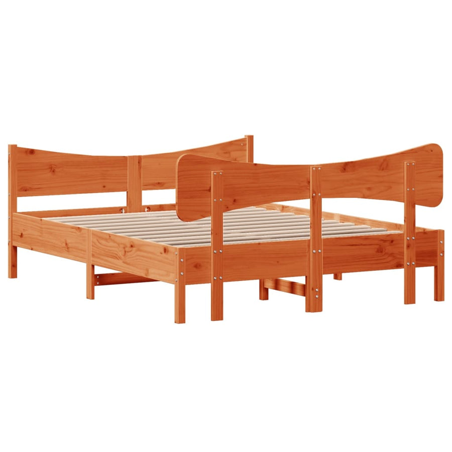 Bedframe met hoofdbord massief grenenhout wasbruin 135x190 cm