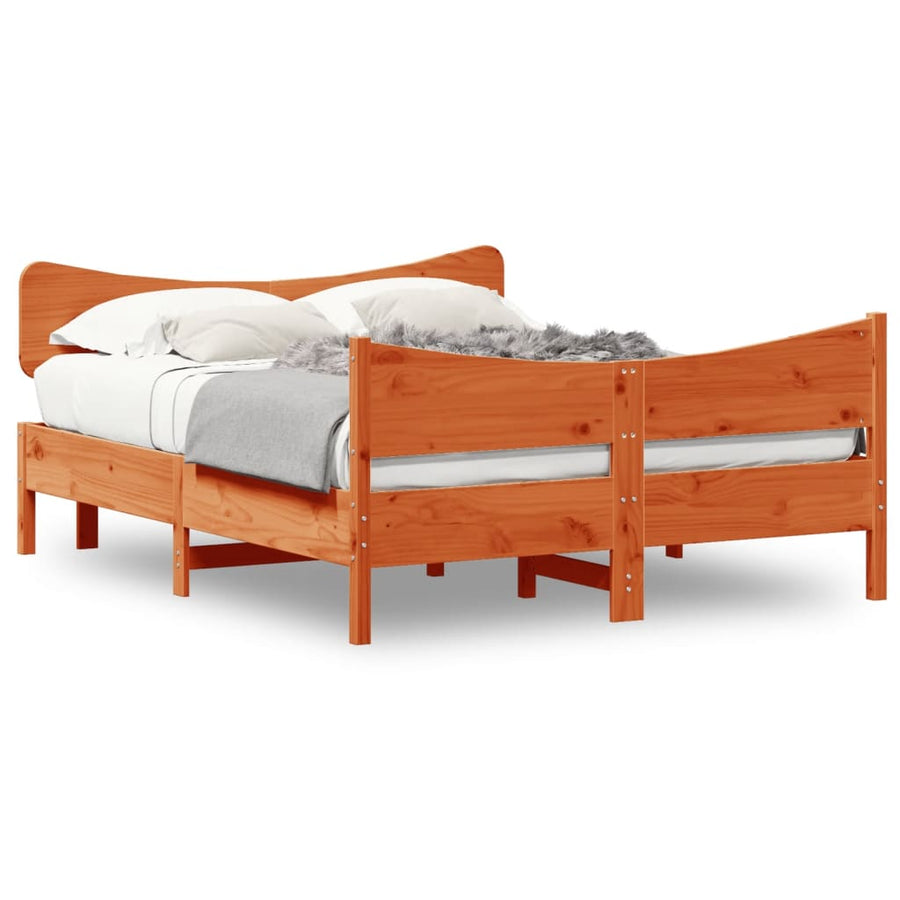 Bedframe met hoofdbord massief grenenhout wasbruin 135x190 cm
