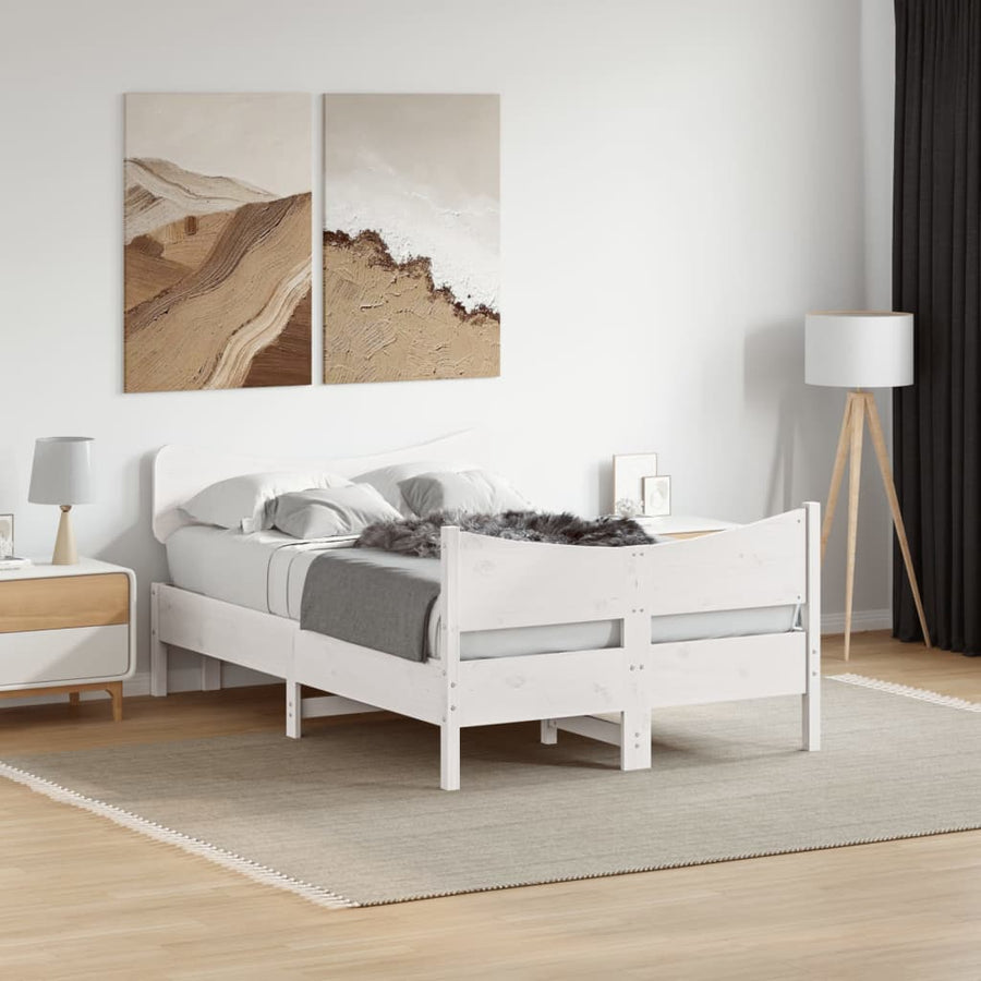 Bedframe met hoofdbord massief grenenhout wit 120x190 cm