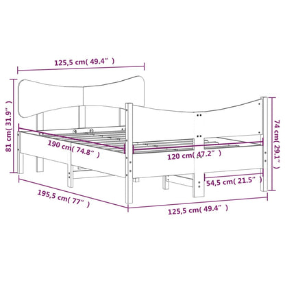 Bedframe met hoofdbord massief grenenhout wit 120x190 cm