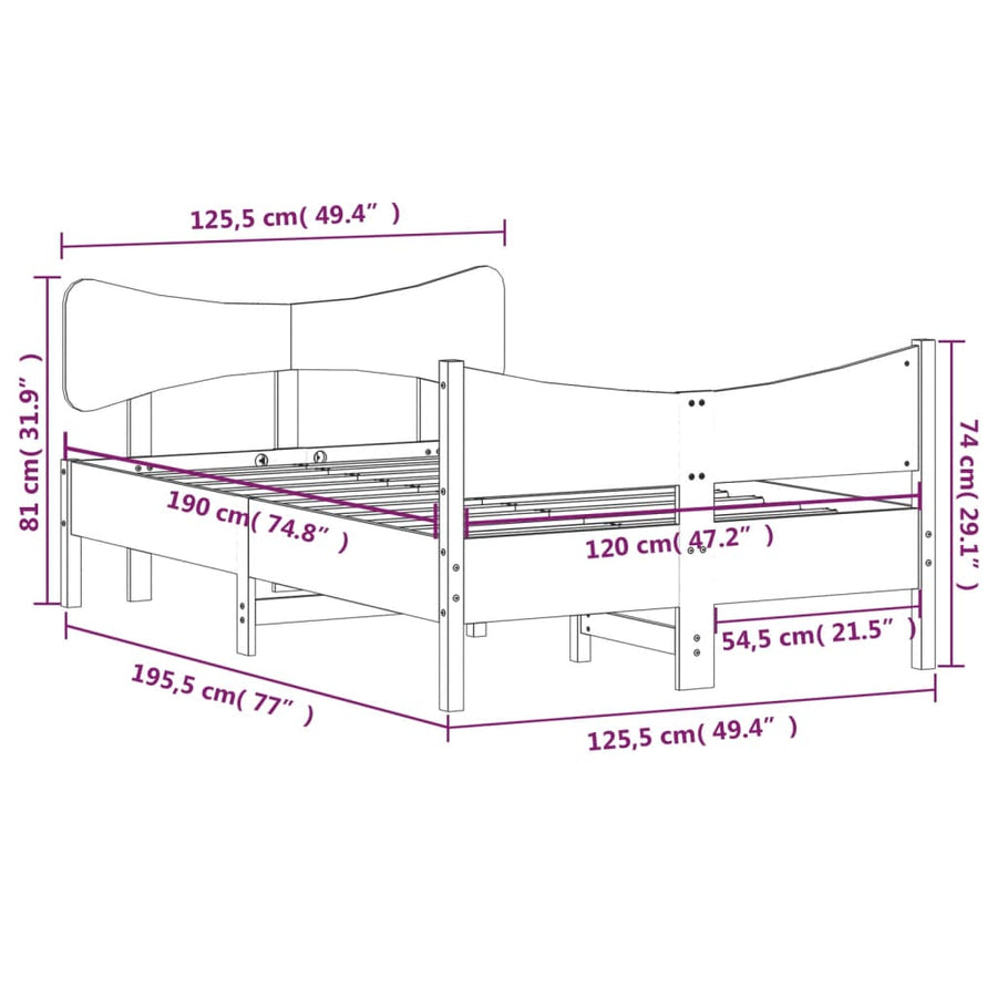 Bedframe met hoofdbord massief grenenhout wit 120x190 cm