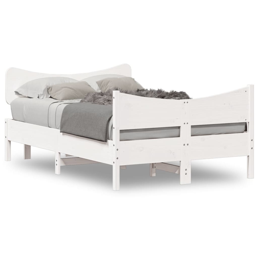 Bedframe met hoofdbord massief grenenhout wit 120x190 cm