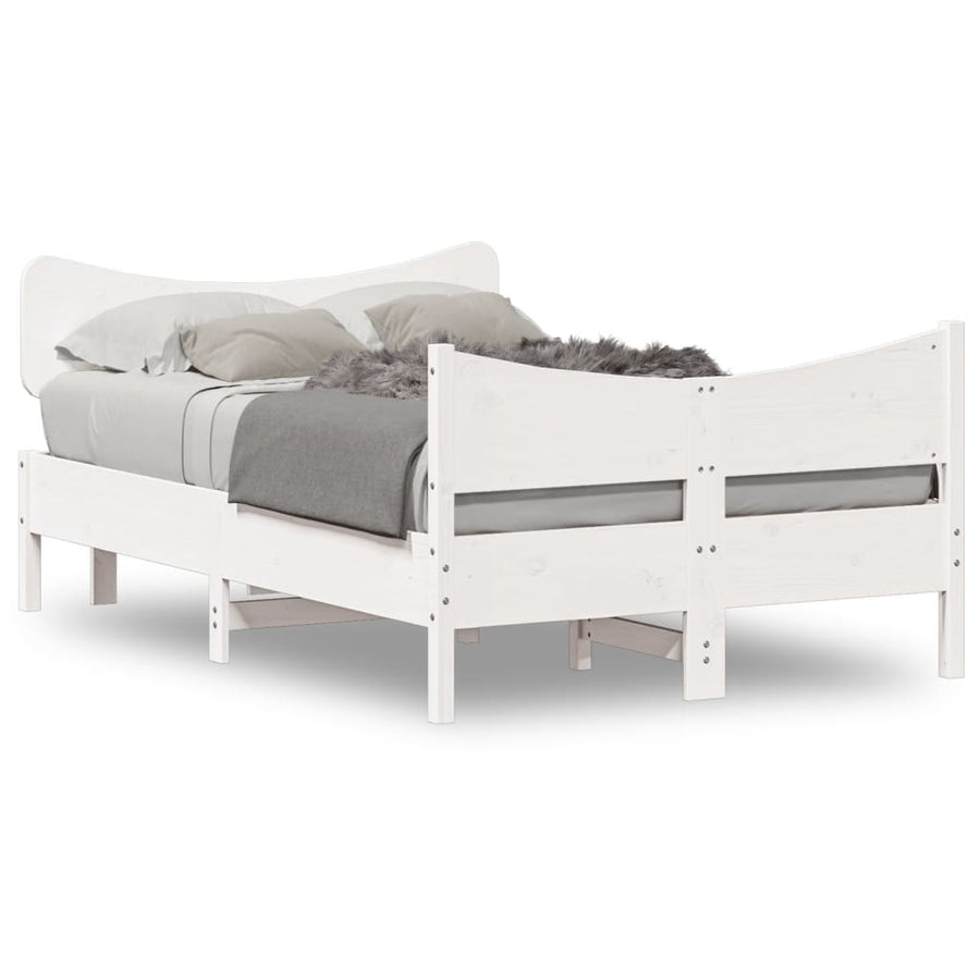 Bedframe met hoofdbord massief grenenhout wit 120x190 cm
