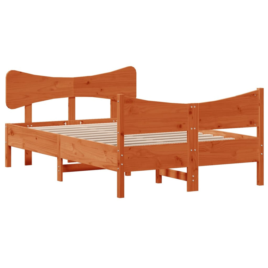Bedframe met hoofdbord massief grenenhout wasbruin 120x190 cm