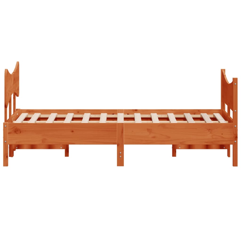 Bedframe met hoofdbord massief grenenhout wasbruin 120x190 cm