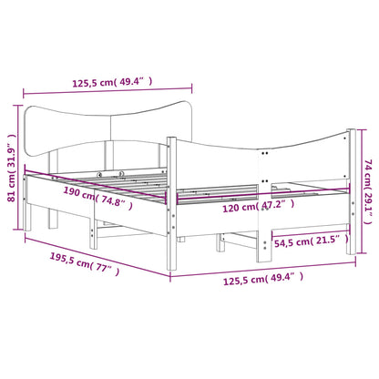 Bedframe met hoofdbord massief grenenhout wasbruin 120x190 cm