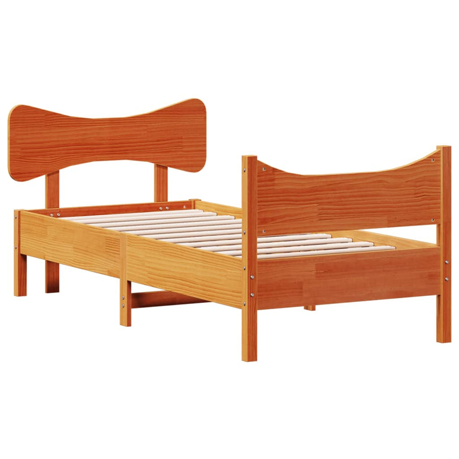 Bedframe met hoofdbord massief grenenhout wasbruin 90x190 cm