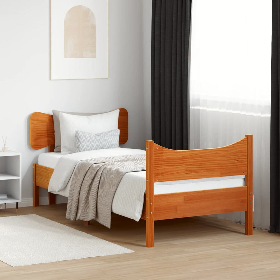 Bedframe met hoofdbord massief grenenhout wasbruin 90x190 cm