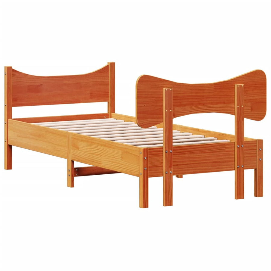 Bedframe met hoofdbord massief grenenhout wasbruin 90x190 cm