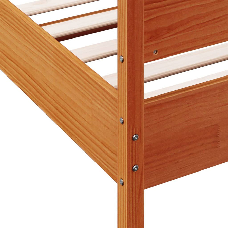 Bedframe met hoofdbord massief grenenhout wasbruin 90x190 cm