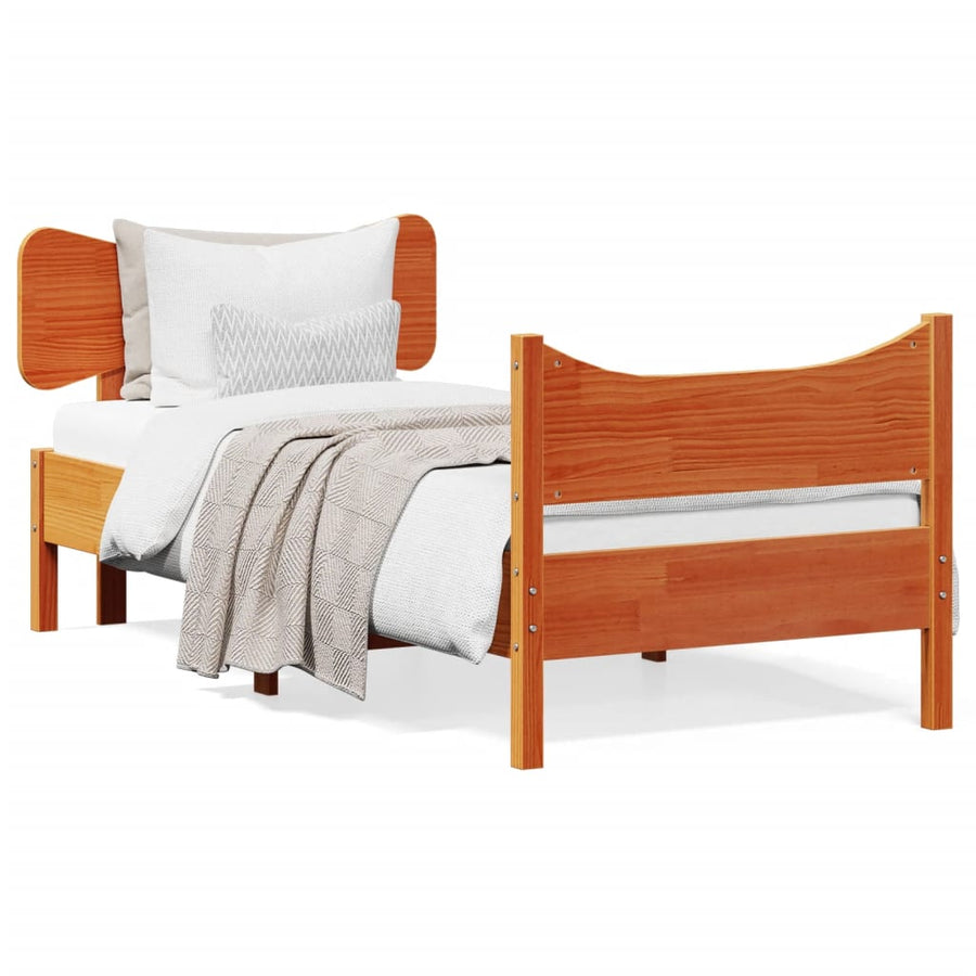 Bedframe met hoofdbord massief grenenhout wasbruin 90x190 cm