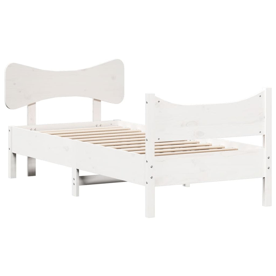 Bedframe met hoofdbord massief grenenhout wit 75x190 cm