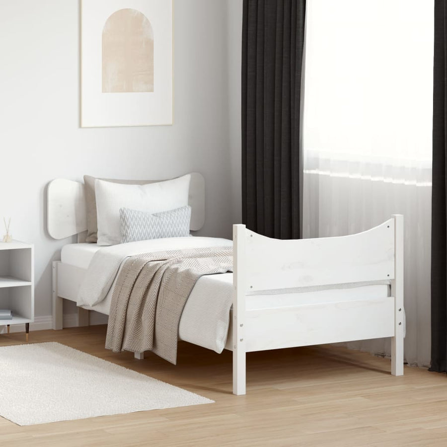 Bedframe met hoofdbord massief grenenhout wit 75x190 cm