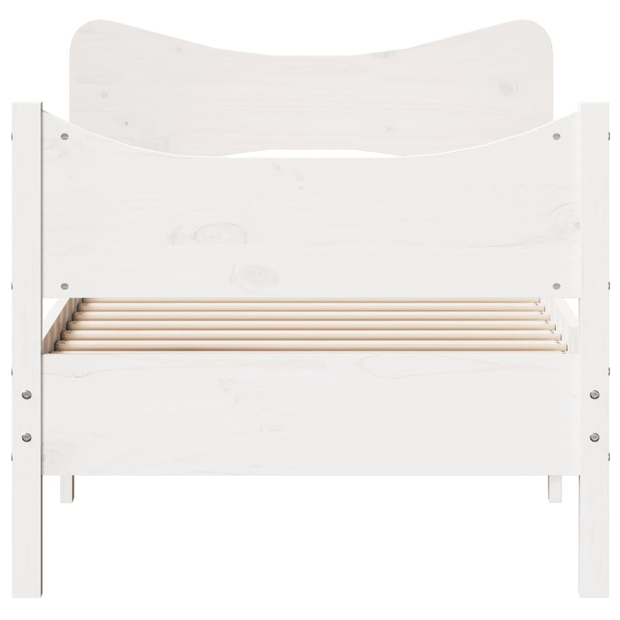 Bedframe met hoofdbord massief grenenhout wit 75x190 cm
