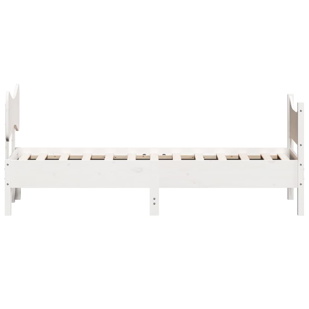 Bedframe met hoofdbord massief grenenhout wit 75x190 cm