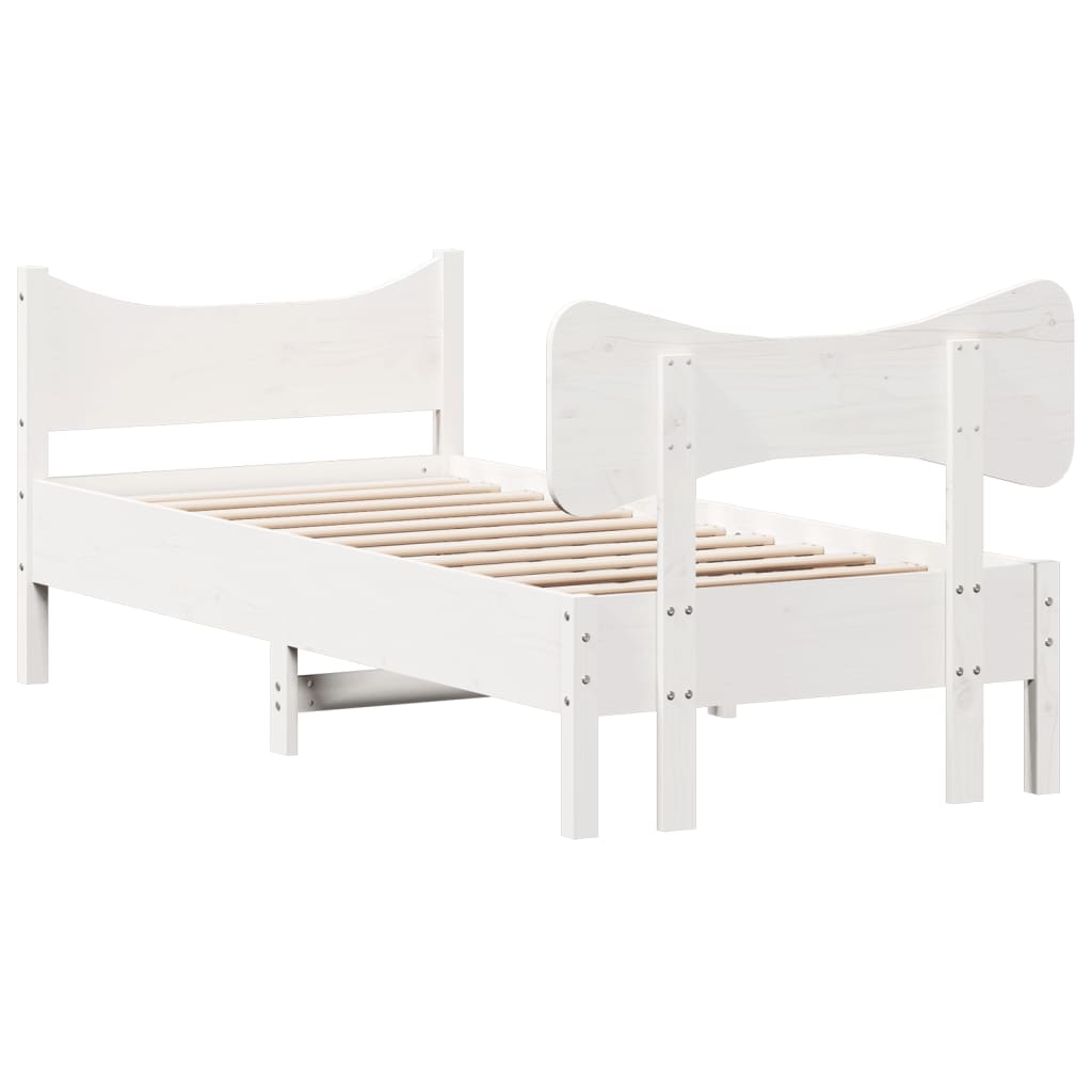 Bedframe met hoofdbord massief grenenhout wit 75x190 cm