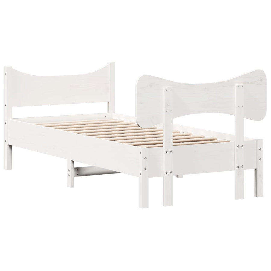 Bedframe met hoofdbord massief grenenhout wit 75x190 cm