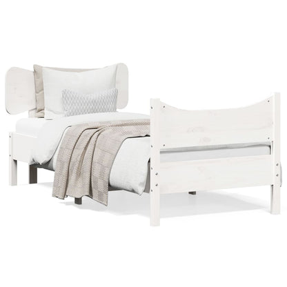Bedframe met hoofdbord massief grenenhout wit 75x190 cm