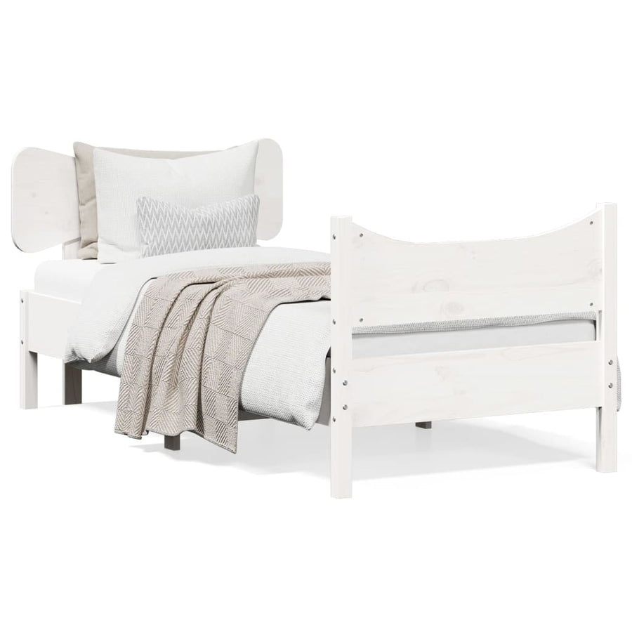 Bedframe met hoofdbord massief grenenhout wit 75x190 cm