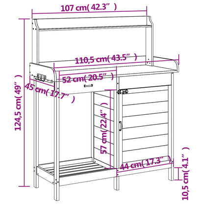 Oppottafel met kast 110,5x45x124,5 cm massief vurenhout