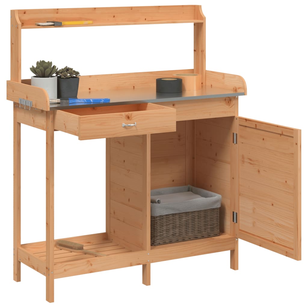 Oppottafel met kast 110,5x45x124,5 cm massief vurenhout bruin