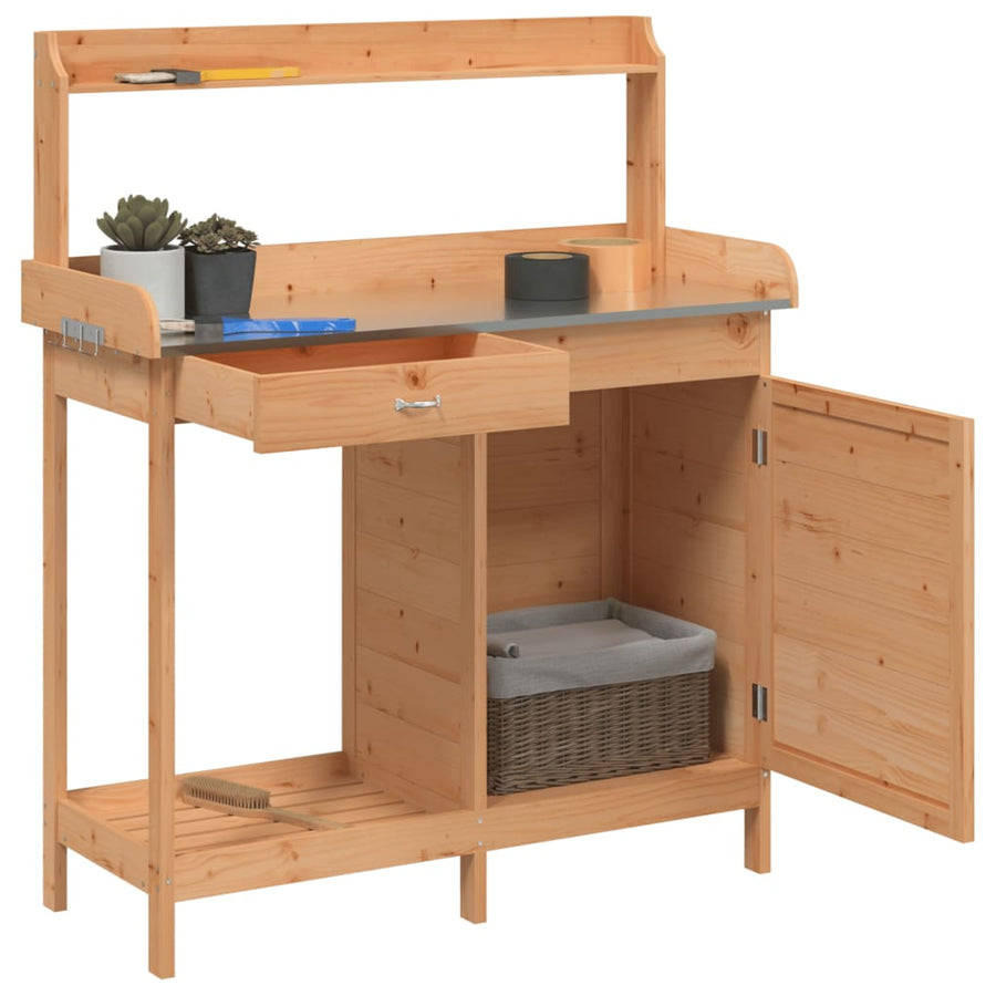 Oppottafel met kast 110,5x45x124,5 cm massief vurenhout bruin