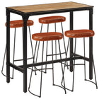 5-Piece Bar Set Solid Rough Mango Wood and Metal
