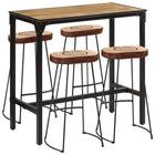 5-Piece Bar Set Solid Rough Mango Wood and Metal