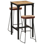 3-Piece Bar Set Solid Rough Mango Wood and Metal