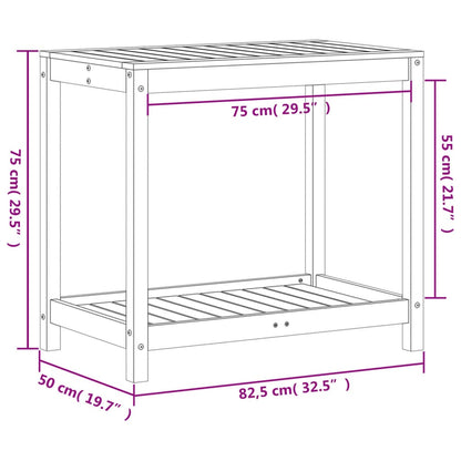 Oppottafel met schap 82,5x50x75 cm massief grenenhout