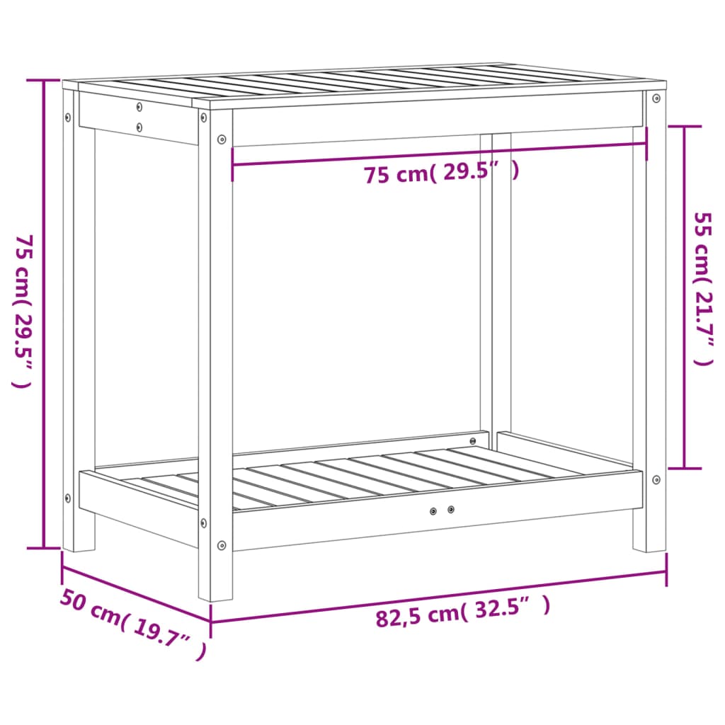 Oppottafel Met Schap 82,5X50X75 Cm Massief Douglashout 82.5 x 50 x 75 cm