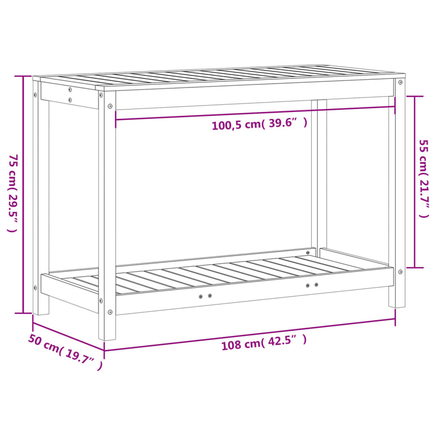 Oppottafel Met Schap 108X50X75 Cm Massief Grenenhout