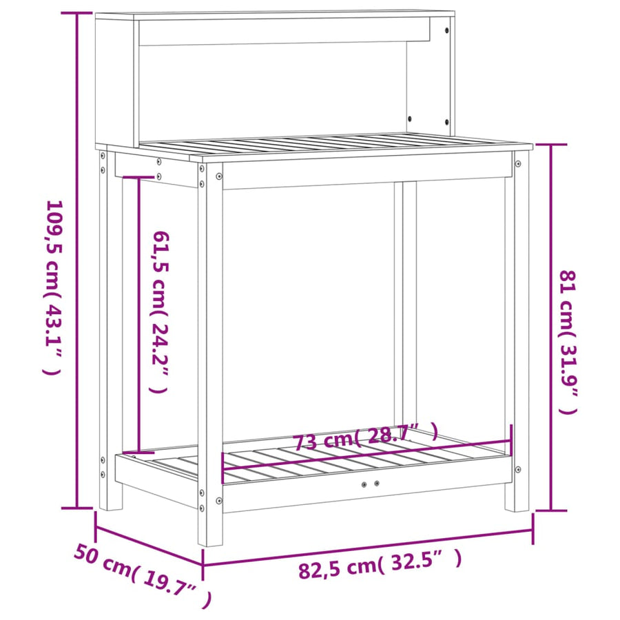 Oppottafel Met Schappen 82,5X50X109,5 Cm Massief Grenenhout Wit