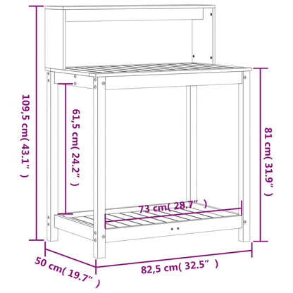 Oppottafel met schappen 82,5x50x109,5 cm massief douglashout