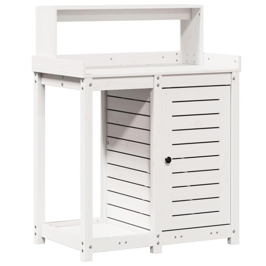 Oppottafel Met Schappen 82,5X50X109,5 Cm Massief Grenenhout Wit