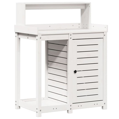 Oppottafel Met Schappen 82,5X50X109,5 Cm Massief Grenenhout Wit