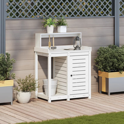 Oppottafel Met Schappen 82,5X50X109,5 Cm Massief Grenenhout Wit